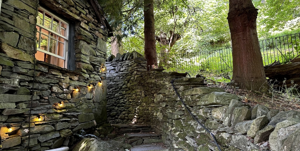 An unusual way to get to a hotel room!  The steps may be slippy!